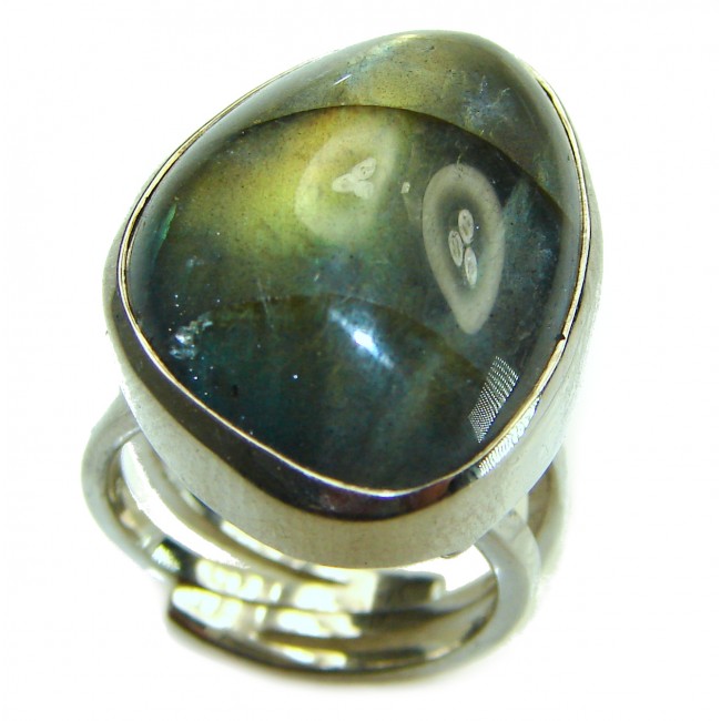 Mystic Aura Silky Labradorite .925 Sterling Silver handcrafted Large ring size 7