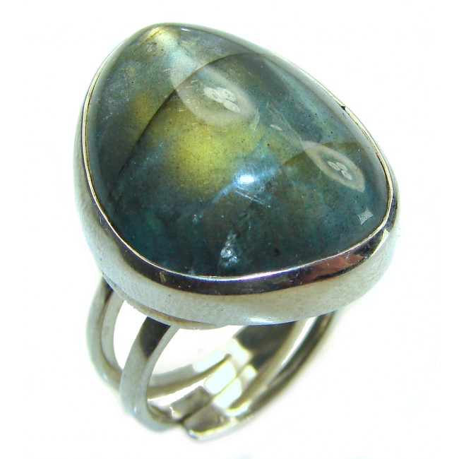 Mystic Aura Silky Labradorite .925 Sterling Silver handcrafted Large ring size 7