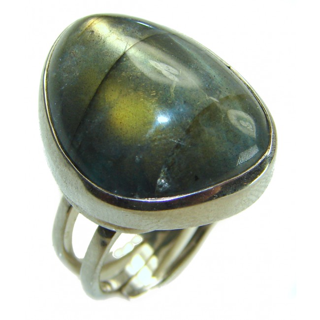 Mystic Aura Silky Labradorite .925 Sterling Silver handcrafted Large ring size 7