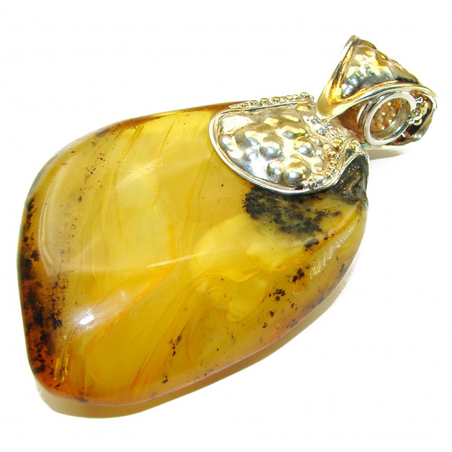 King of the Sea 70 grams Butterscotch Baltic Amber 14KGold over .925 Sterling Silver handmade Pendant