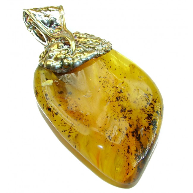 King of the Sea 70 grams Butterscotch Baltic Amber 14KGold over .925 Sterling Silver handmade Pendant