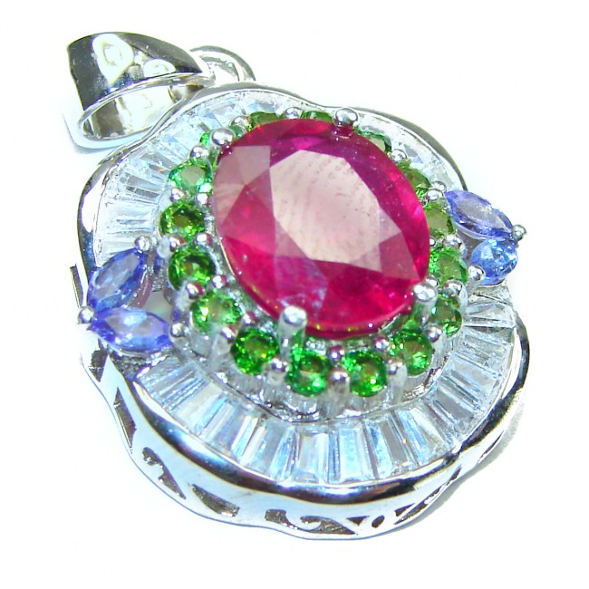 Authentic 8.5 carat Ruby Tanznaite Chrome Diopside .925 Sterling Silver handcrafted Pendant