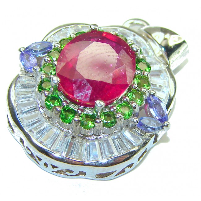 Authentic 8.5 carat Ruby Tanznaite Chrome Diopside .925 Sterling Silver handcrafted Pendant