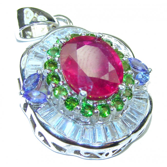 Authentic 8.5 carat Ruby Tanznaite Chrome Diopside .925 Sterling Silver handcrafted Pendant