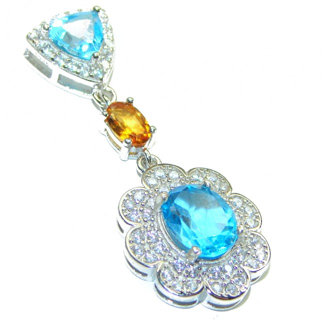 Emma 10.5 carat Swiss Blue Topaz .925 Sterling Silver handmade Pendant