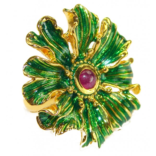 Green Royalty authentic Ruby Enamel 18K Gold over .925 Sterling Silver handcrafted Ring s. 7