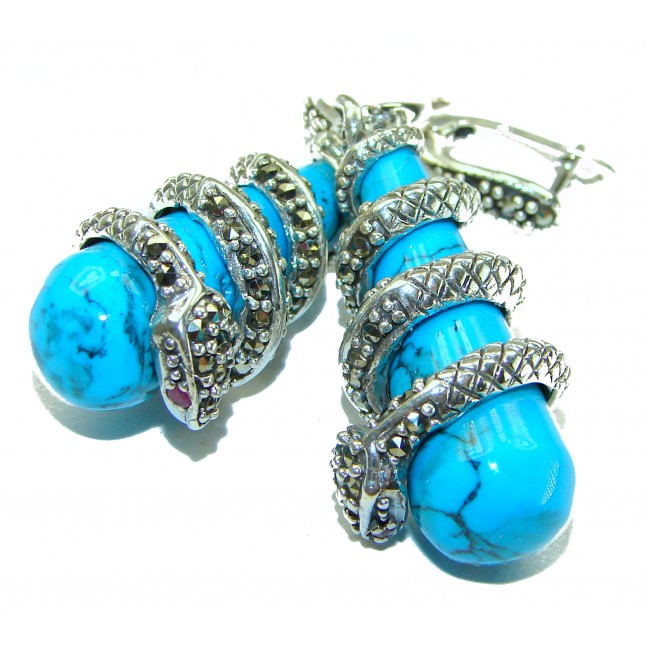 Boa Snakes Turquoise Marcasite .925 Sterling Silver handcrafted Earrings