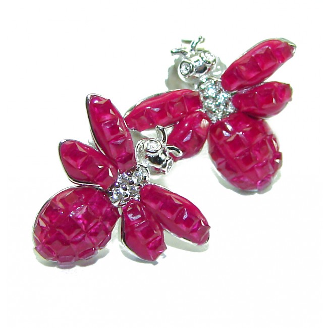 Real Beauty Ruby Bees .925 Sterling Silver handcrafted earrings