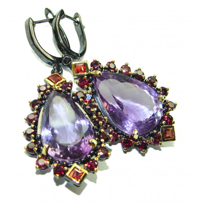 Purple Allure Natural Amethyst black rhodium over .925 Sterling Silver handcrafted Large Statement earrings