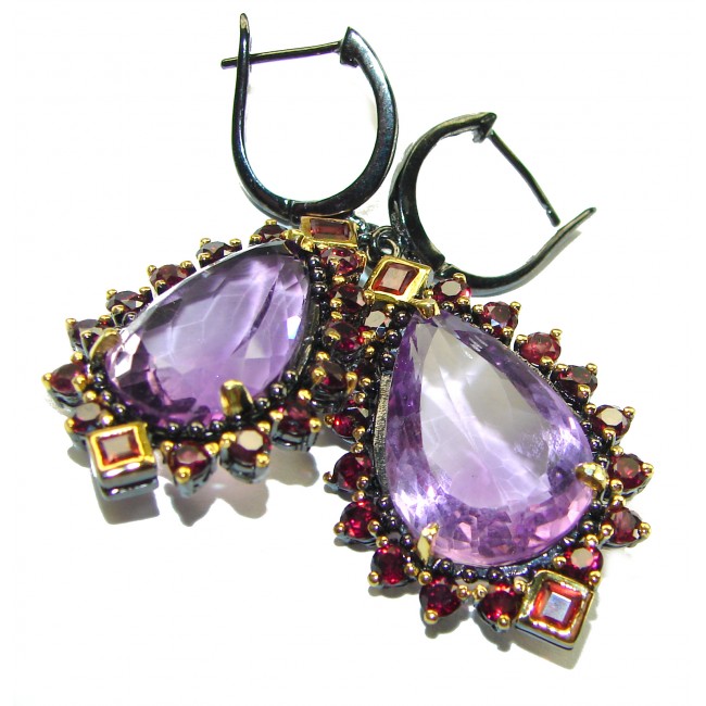 Purple Allure Natural Amethyst black rhodium over .925 Sterling Silver handcrafted Large Statement earrings