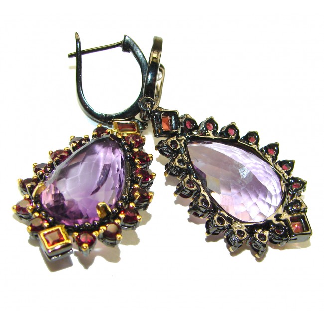 Purple Allure Natural Amethyst black rhodium over .925 Sterling Silver handcrafted Large Statement earrings