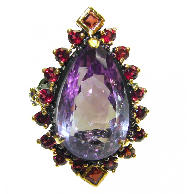 Dramatic design 25.8 carat Amethyst black rhodium over .925 Sterling Silver Handcrafted Ring size 8