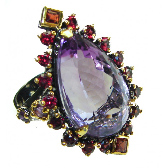 Dramatic design 25.8 carat Amethyst black rhodium over .925 Sterling Silver Handcrafted Ring size 8