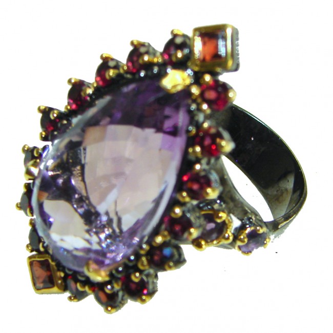 Dramatic design 25.8 carat Amethyst black rhodium over .925 Sterling Silver Handcrafted Ring size 8