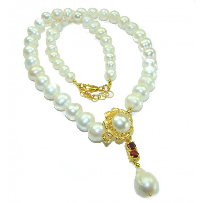 Luxurious fresh water creamy Pearl 14K .925 Sterling Silver handmade Necklace