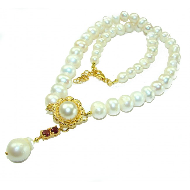 Luxurious fresh water creamy Pearl 14K .925 Sterling Silver handmade Necklace