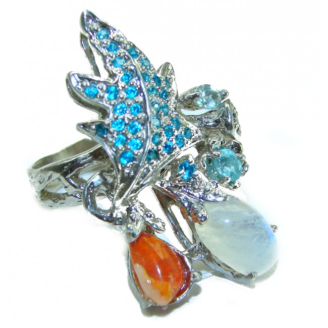 Extravaganza Swiss Blue Topaz .925 Sterling Silver handmade Large Statement Ring size 7