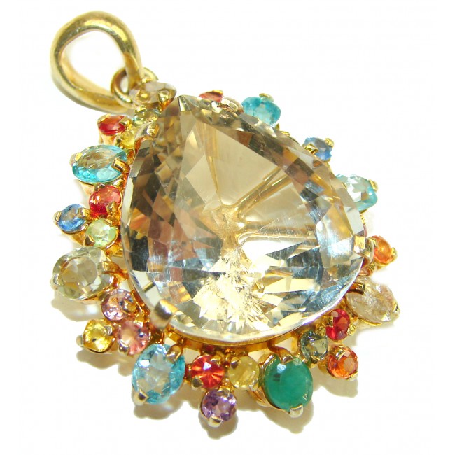 Vintage Design Genuine 28.5 carat Lemon Quartz 14K Gold over .925 Sterling Silver handmade Pendant