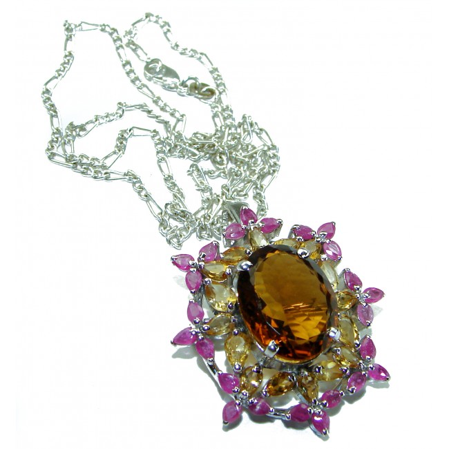 Vintage Beauty Authentic 28.5 carat Smoky Topaz .925 Sterling Silver handcrafted 20 inches necklace- pendant- brooch