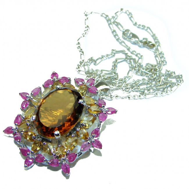 Vintage Beauty Authentic 28.5 carat Smoky Topaz .925 Sterling Silver handcrafted 20 inches necklace- pendant- brooch