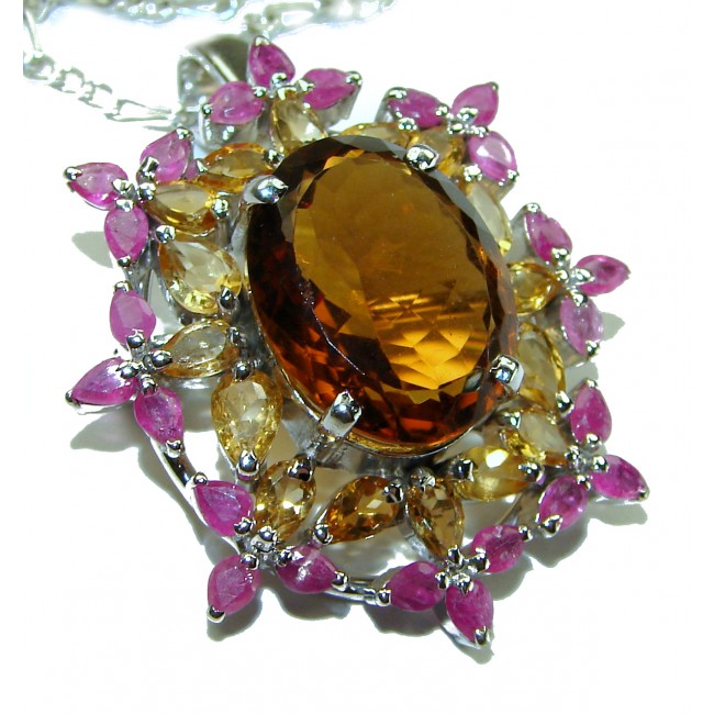 Vintage Beauty Authentic 28.5 carat Smoky Topaz .925 Sterling Silver handcrafted 20 inches necklace- pendant- brooch