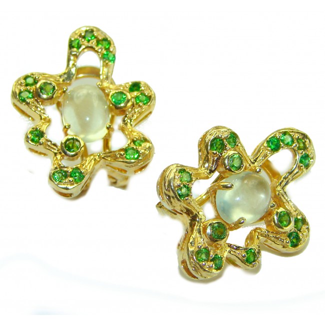 Fantasy Authentic Prehnite Emerald 14K Gold over .925 Sterling Silver handmade earrings