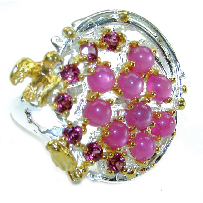 Bella Rosa 15.5 carat authentic Ruby 18K Gold over .925 Sterling Silver handcrafted Cocktail Ring s. 7 1/4