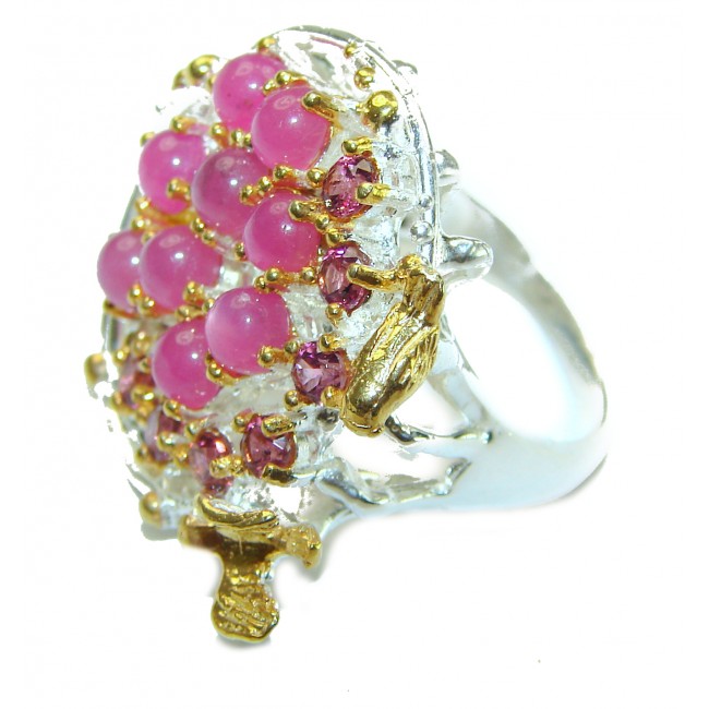 Bella Rosa 15.5 carat authentic Ruby 18K Gold over .925 Sterling Silver handcrafted Cocktail Ring s. 7 1/4