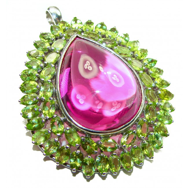 Pink Dignity Vintage style 88.5 CARAT Pink Topaz .925 Sterling Silver handmade LARGE Pendant - Brooch