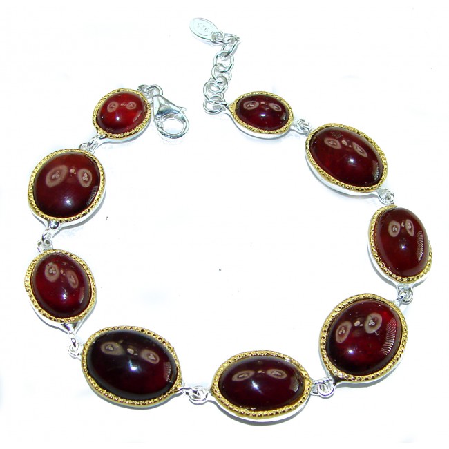 Authentic Hessonite Garnet 14K Gold over .925 Sterling Silver handcrafted Bracelet