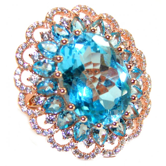 Electric Blue 28.5 carat Blue Swiss Topaz 14K Gold over .925 Sterling Silver handcrafted Ring size 6 1/4