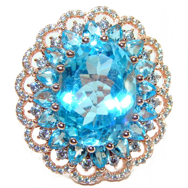 Electric Blue 28.5 carat Blue Swiss Topaz 14K Gold over .925 Sterling Silver handcrafted Ring size 6 1/4