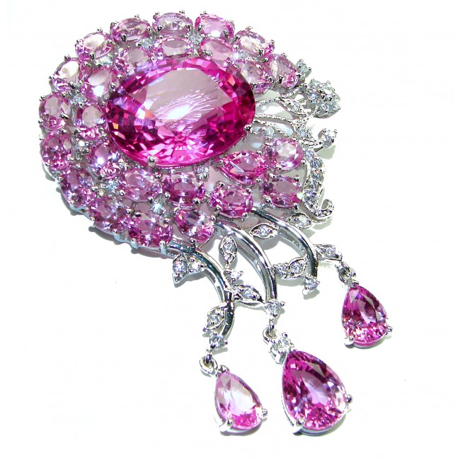 Luxurios Vintage style 122.5 carat Pink Sapphire .925 Sterling Silver handmade LARGE Pendant - Brooch