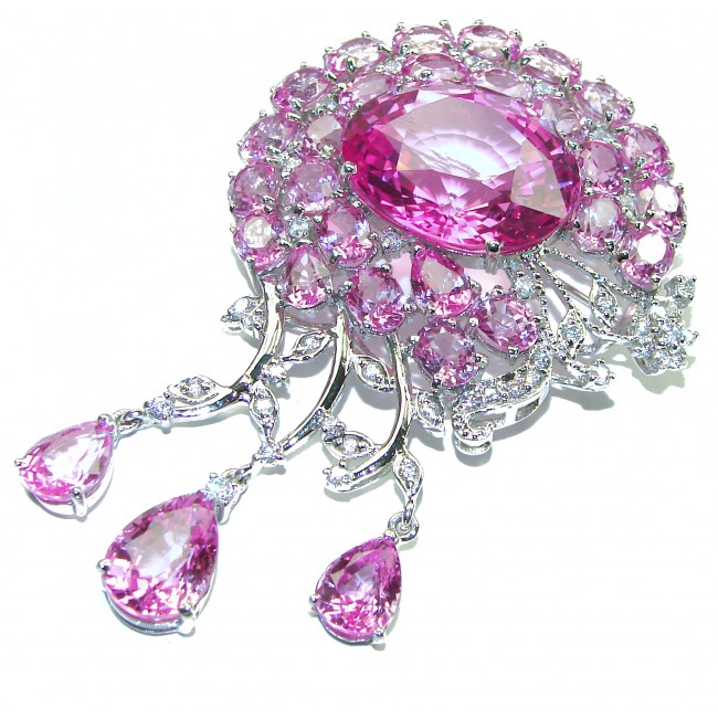 Luxurios Vintage style 122.5 carat Pink Sapphire .925 Sterling Silver handmade LARGE Pendant - Brooch