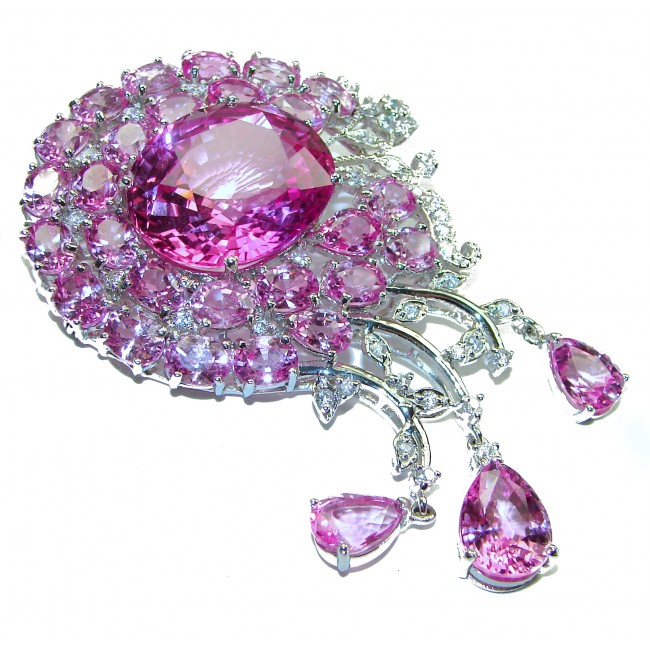 Luxurios Vintage style 122.5 carat Pink Sapphire .925 Sterling Silver handmade LARGE Pendant - Brooch