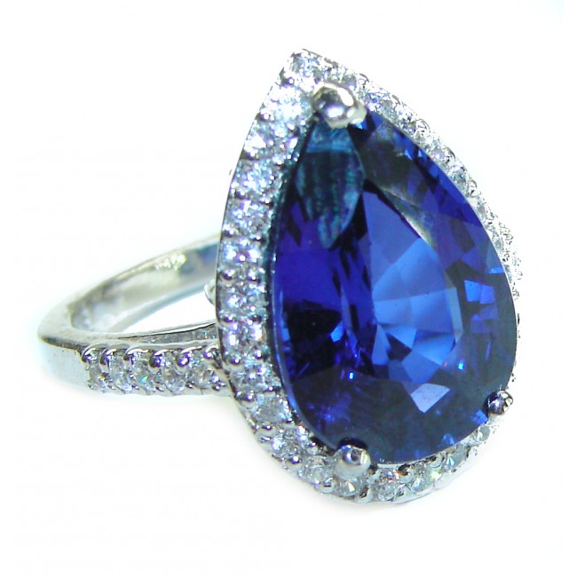 Classic Beauty Pear Shape 11.2 carat Sapphire .925 Sterling Silver handmade Ring size 6 1/4