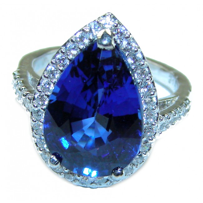 Classic Beauty Pear Shape 11.2 carat Sapphire .925 Sterling Silver handmade Ring size 6 1/4