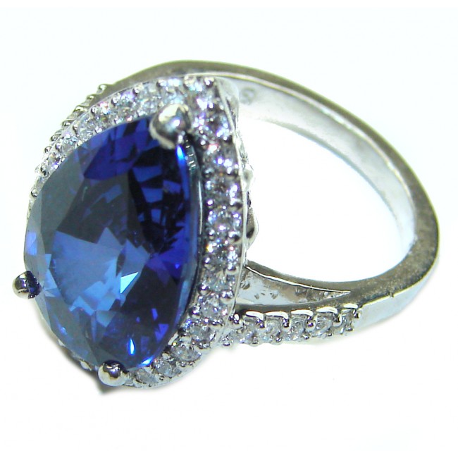 Classic Beauty Pear Shape 11.2 carat Sapphire .925 Sterling Silver handmade Ring size 6 1/4