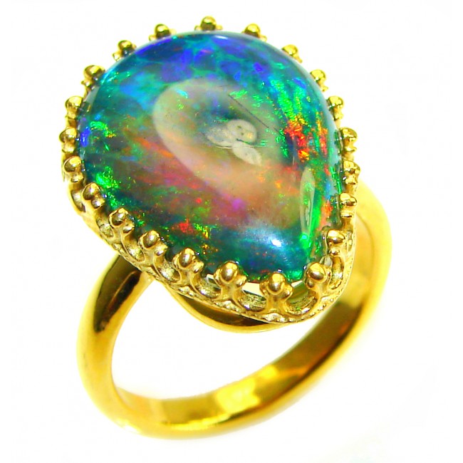 A COSMIC POWER Genuine 19.2 carat Black Opal 18K Gold over .925 Sterling Silver handmade Ring size 7 1/2