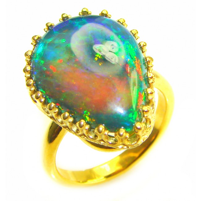 A COSMIC POWER Genuine 19.2 carat Black Opal 18K Gold over .925 Sterling Silver handmade Ring size 7 1/2