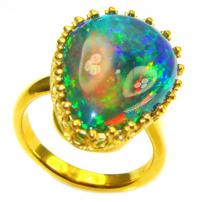 A COSMIC POWER Genuine 19.2 carat Black Opal 18K Gold over .925 Sterling Silver handmade Ring size 7 1/2