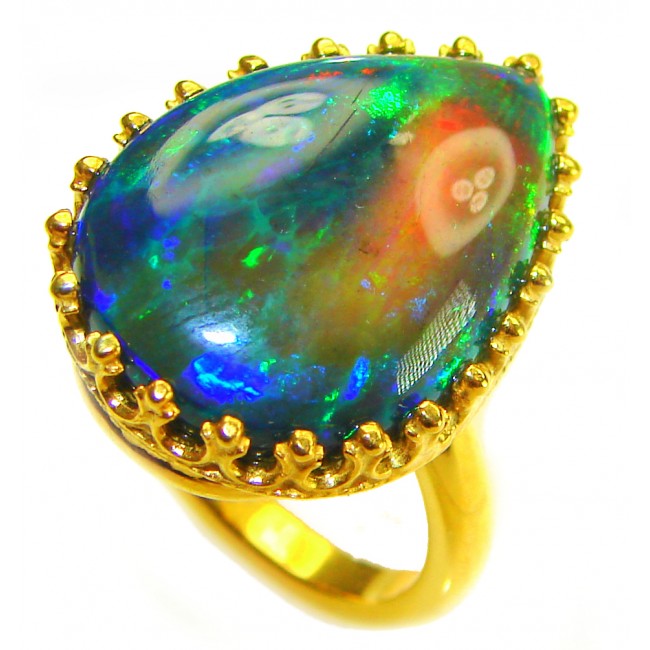 A COSMIC POWER Genuine 19.2 carat Black Opal 18K Gold over .925 Sterling Silver handmade Ring size 7 1/2