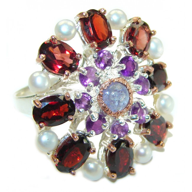 Rose Garden Beauty authentic Garnet .925 Sterling Silver handcrafted ring size 8 1/4