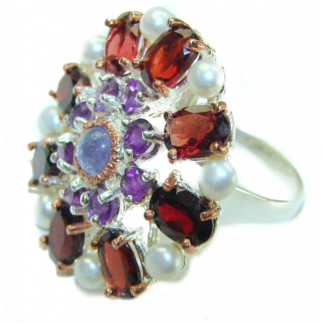 Rose Garden Beauty authentic Garnet .925 Sterling Silver handcrafted ring size 8 1/4