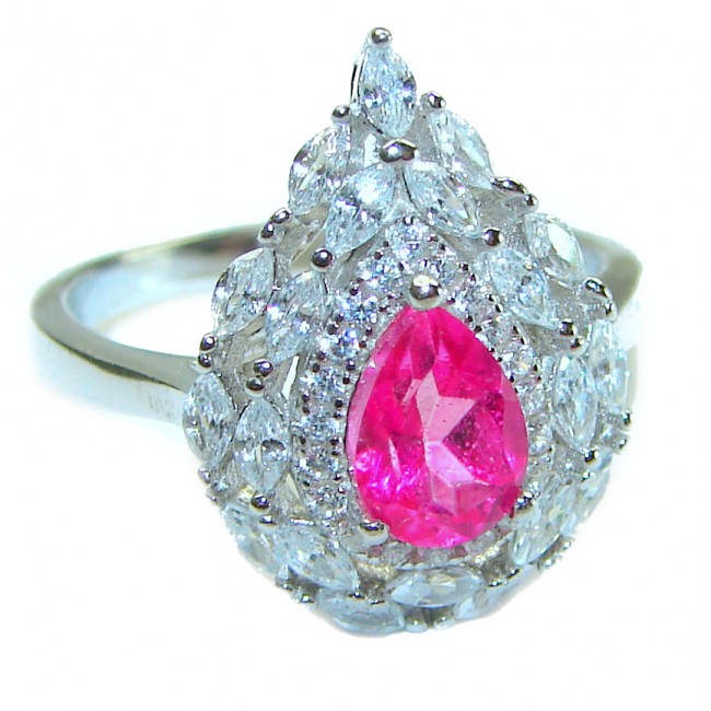 Blooming Orchid 2.9 carat pear cut Pink Sapphire .925 Silver handcrafted Ring s. 6 1/4