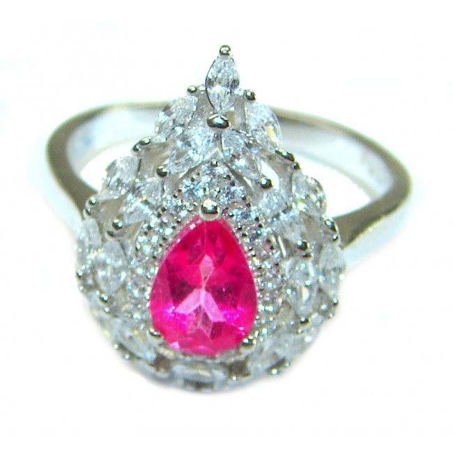 Blooming Orchid 2.9 carat pear cut Pink Sapphire .925 Silver handcrafted Ring s. 6 1/4