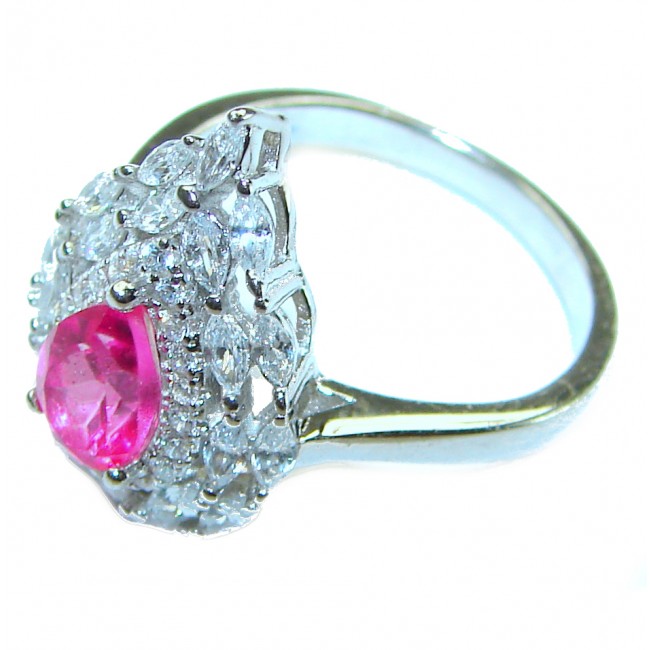 Blooming Orchid 2.9 carat pear cut Pink Sapphire .925 Silver handcrafted Ring s. 6 1/4