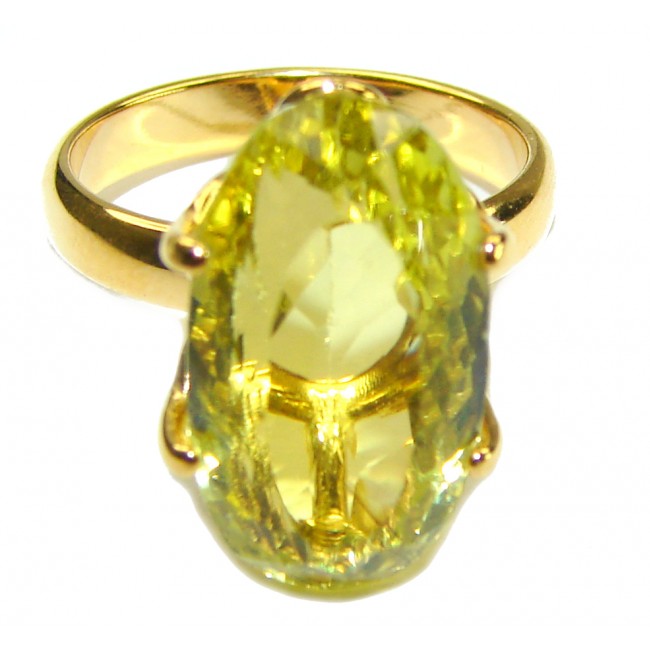 10.8 carat Genuine Lemon Quartz 14K Gold over .925 Sterling Silver handcrafted ring size 7