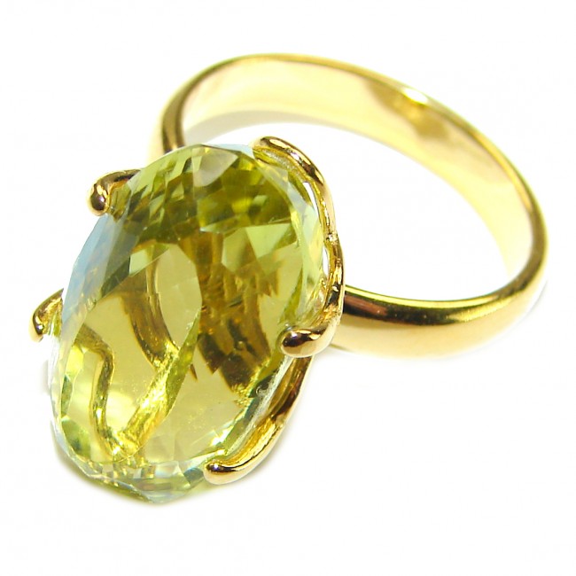 10.8 carat Genuine Lemon Quartz 14K Gold over .925 Sterling Silver handcrafted ring size 7