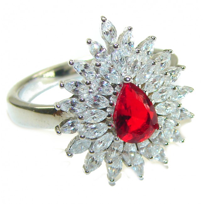 Red Brilliance 3.5 carat Ruby .925 Silver handcrafted Cocktail Ring s. 8 1/4